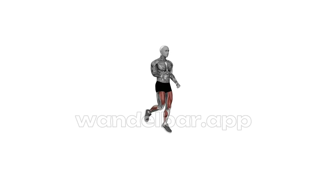 butt kicks mid-stride: one heel near the seat, thigh vertical, arms pumping