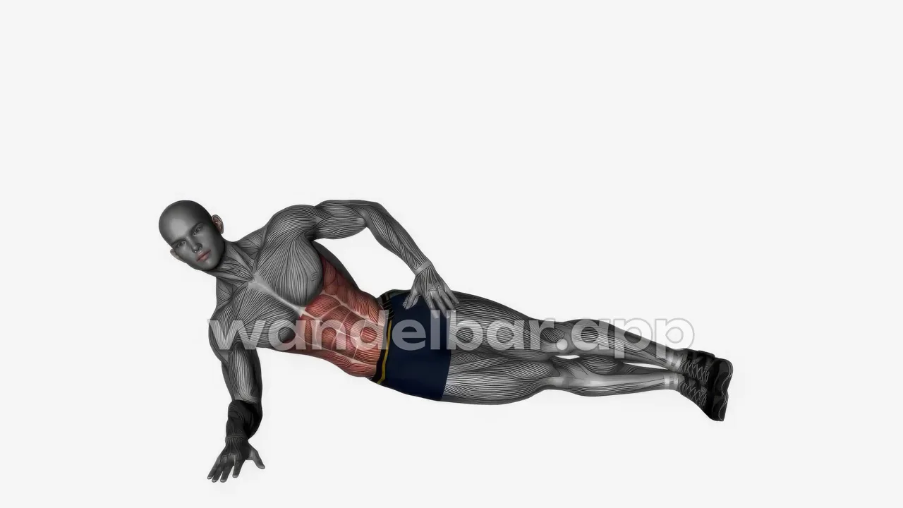 side plank on one forearm: hips lifted, body straight from head to feet
