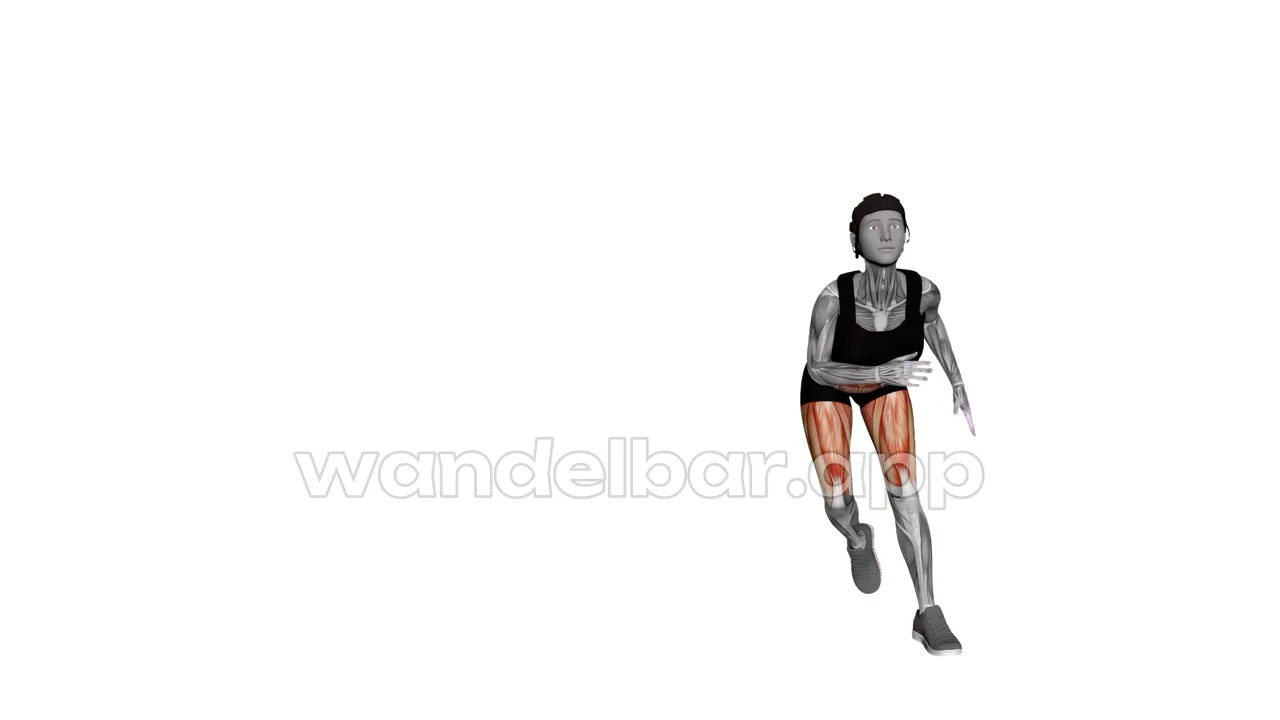 skater hops landing: balanced on one bent leg, other leg crossed behind, arms swinging