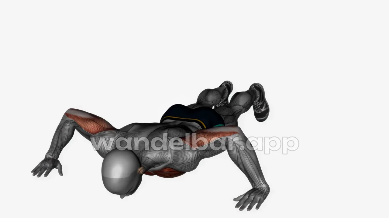 wide push-ups at the bottom: hands set wide, chest just above the floor